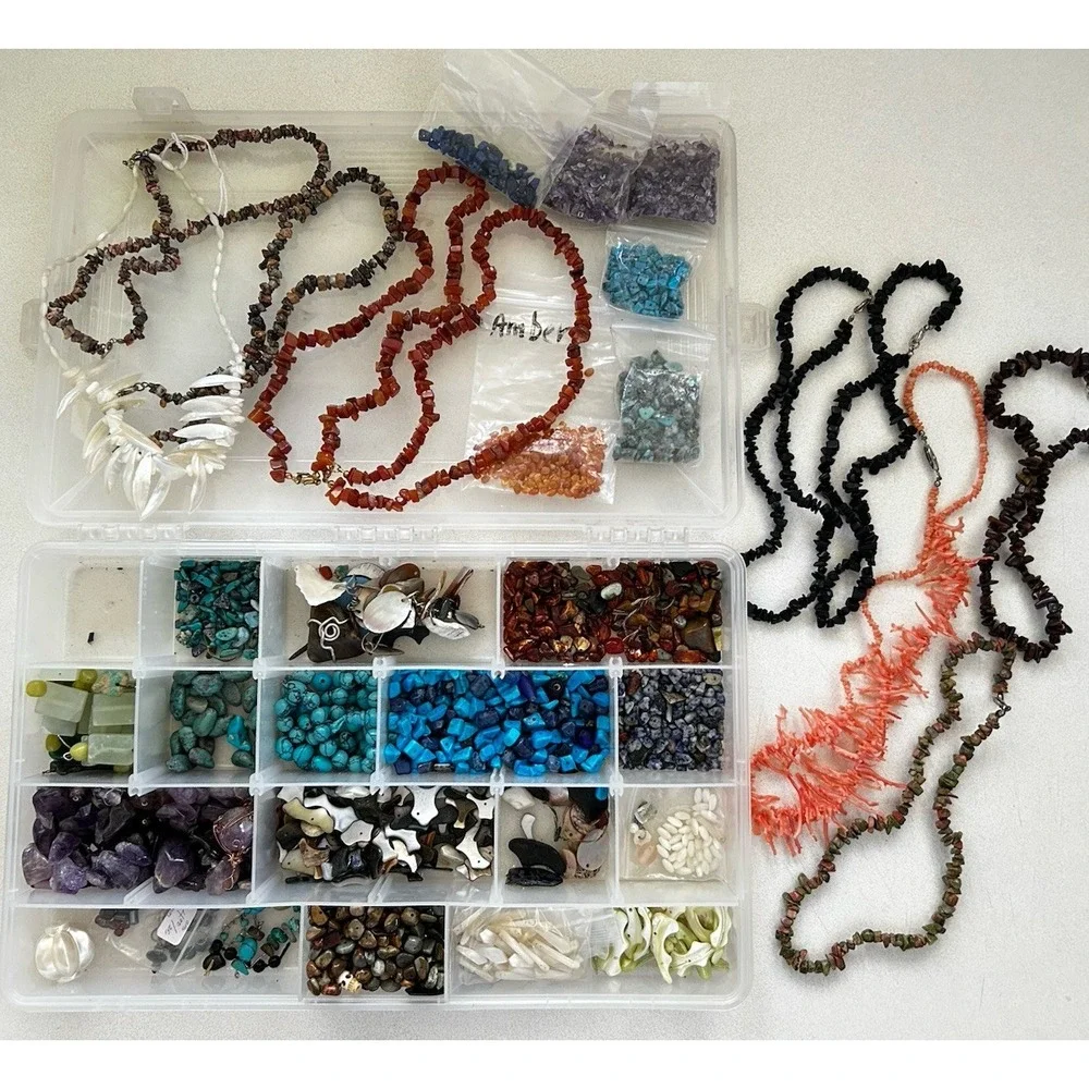 Amber Chip Necklaces Turquoise Mother Of Pearl Coral Jewelry Making Beads Lot
